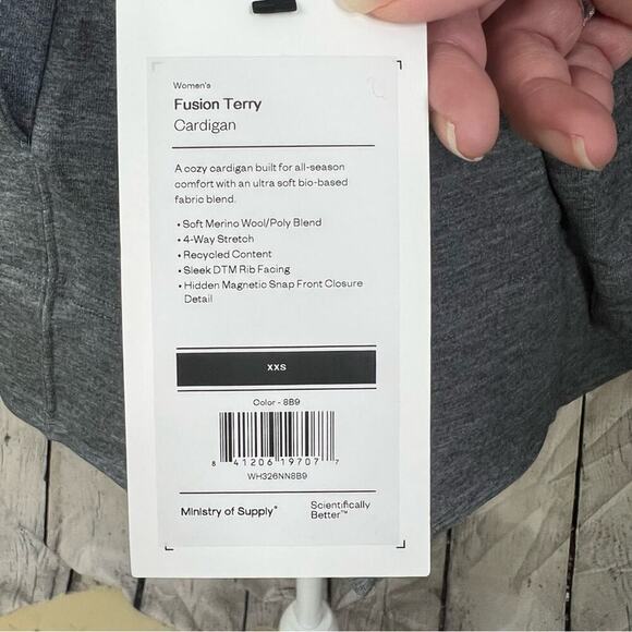 Ministry Of Supply Size XXS Fusion Terry Cardigan Gray Wool Blend Stretch NEW - Picture 9 of 13